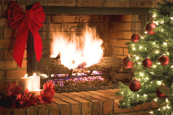 fireplace decorated for christmas