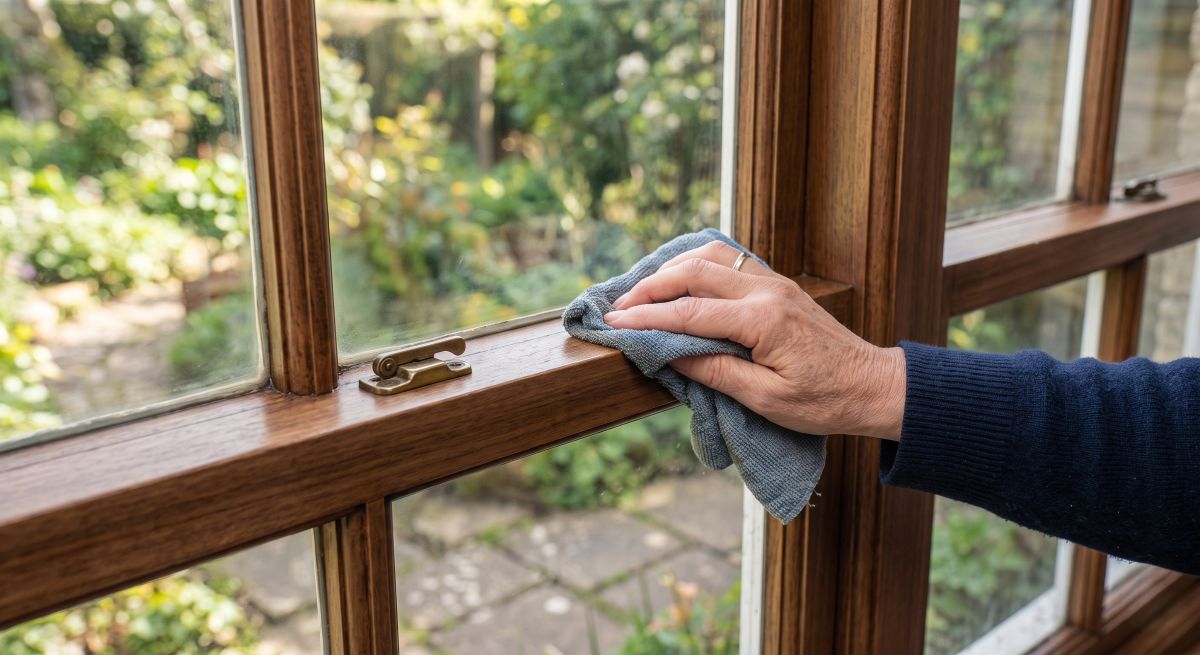 wooden window frame cleaning